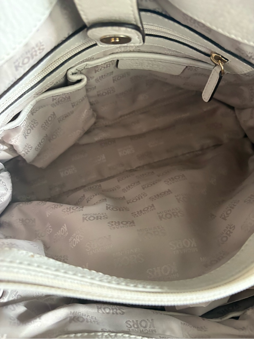 Michael Kors Hamilton Large Pebbled Leather Satchel Cream Gold Crossbody w/Dust - Picture 4 of 9